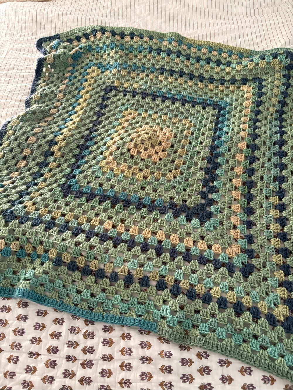 Handmade Crochet baby Square Throw - Green, Teal & Navy